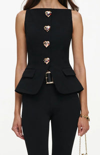 Black Wool Crepe Top
