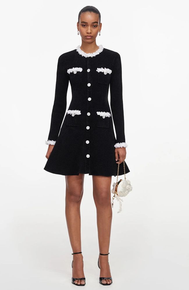 Chenille Knit Flower Mini Dress
