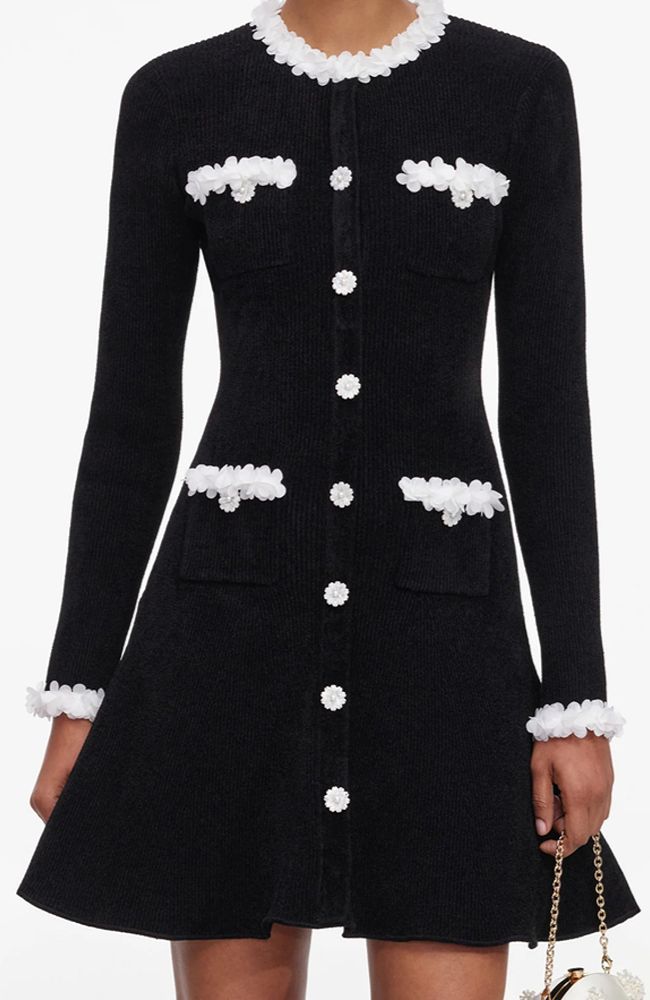 Chenille Knit Flower Mini Dress