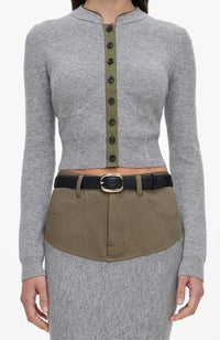 Grey Contrast Placket Cardigan
