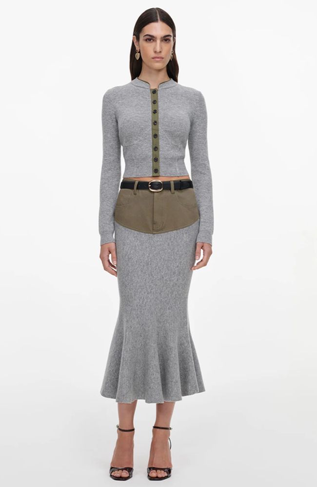 Grey Contrast Placket Cardigan