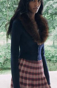 Navy Faux Fur Knit Cardigan