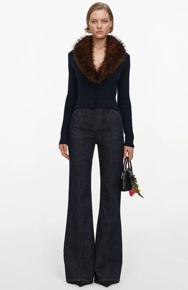 Navy Faux Fur Knit Cardigan