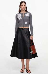 Grey Lace Flower Knit Cardigan