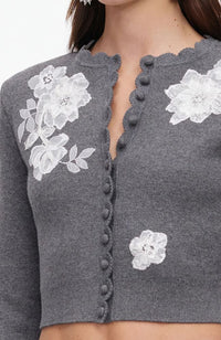 Grey Lace Flower Knit Cardigan