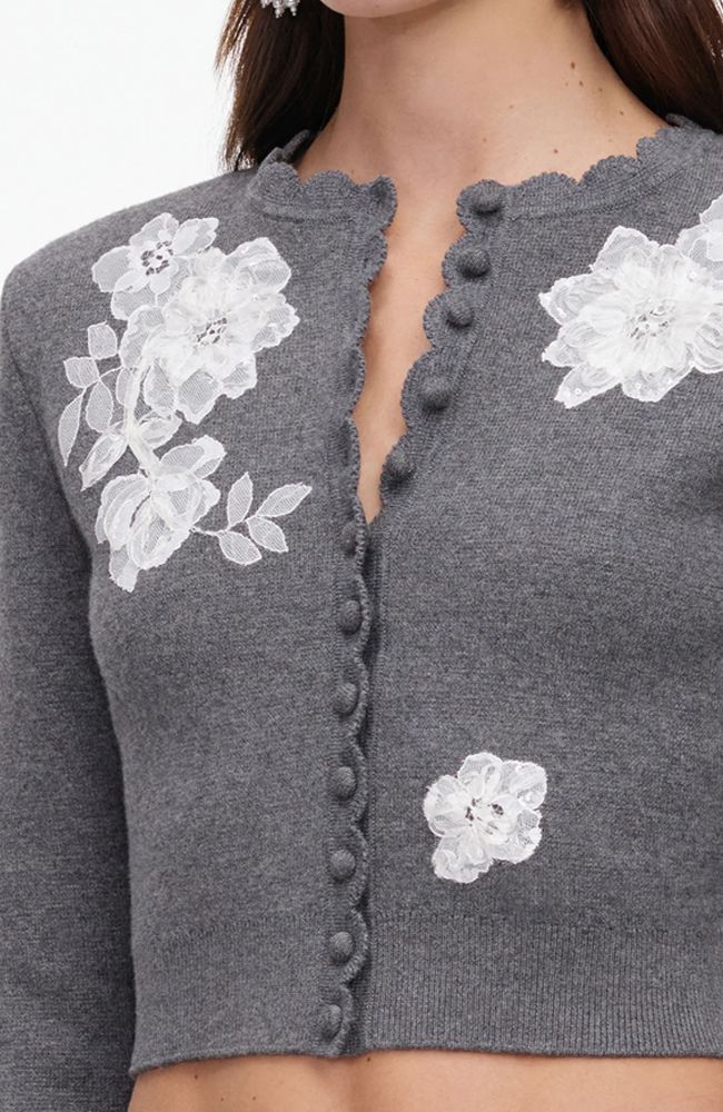 Grey Lace Flower Knit Cardigan