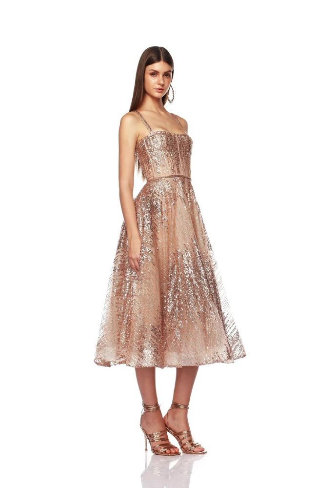 Mademoiselle Gold Midi Dress