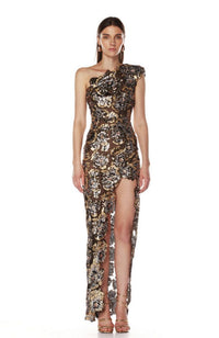 Tokyo Gold One Shoulder Gown