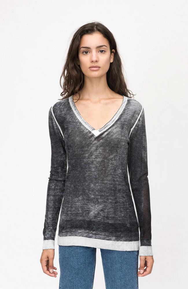 Overdye Vneck Black Sweater