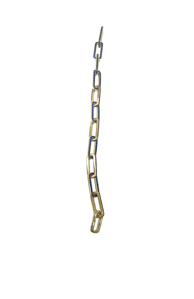 Gold and Crystal Rectangular Link Bracelet Sapphire