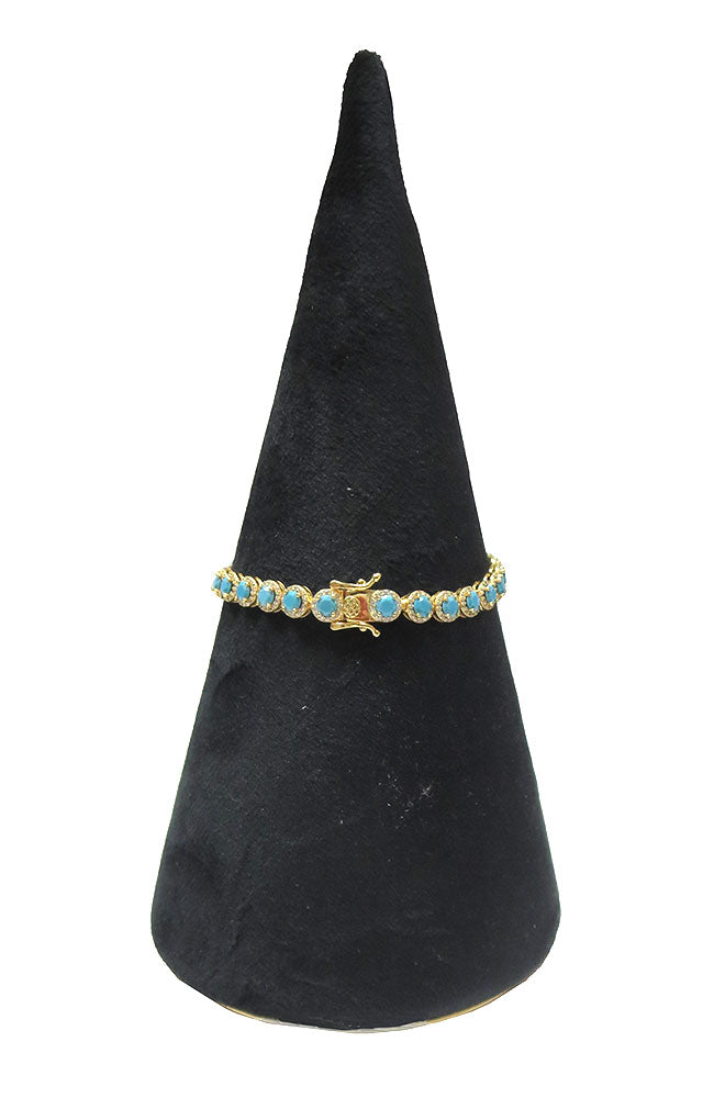 SS Gold Plate Turq CZ Tennis Bracelet