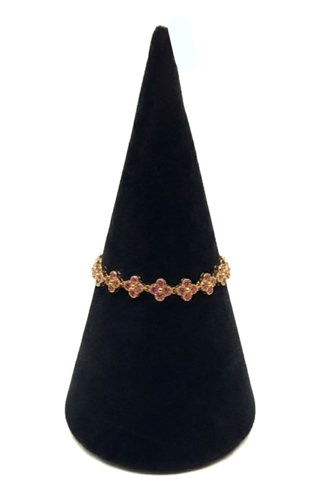 Gold Pink CZ Clover Bracelet