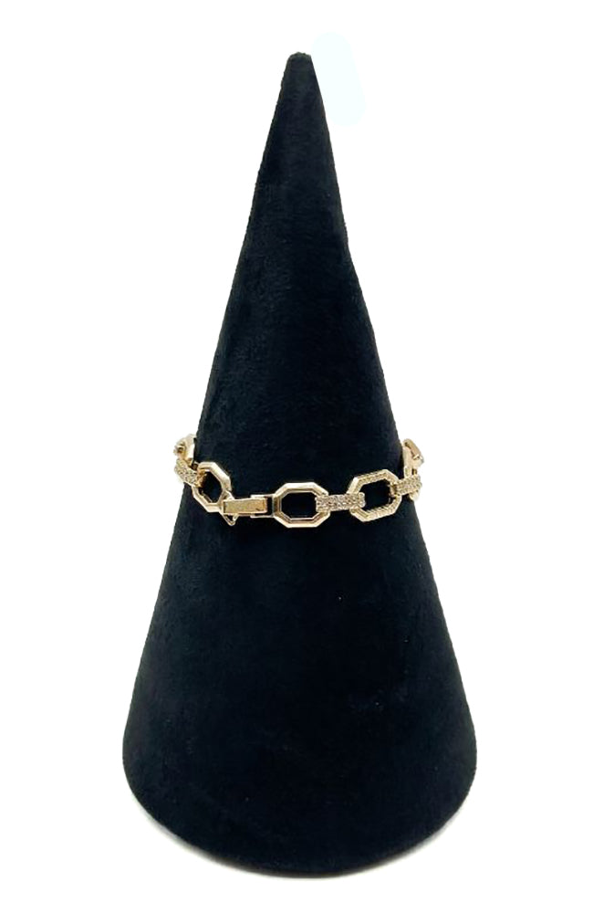 Gold CZ Hexagon Chain Bracelet