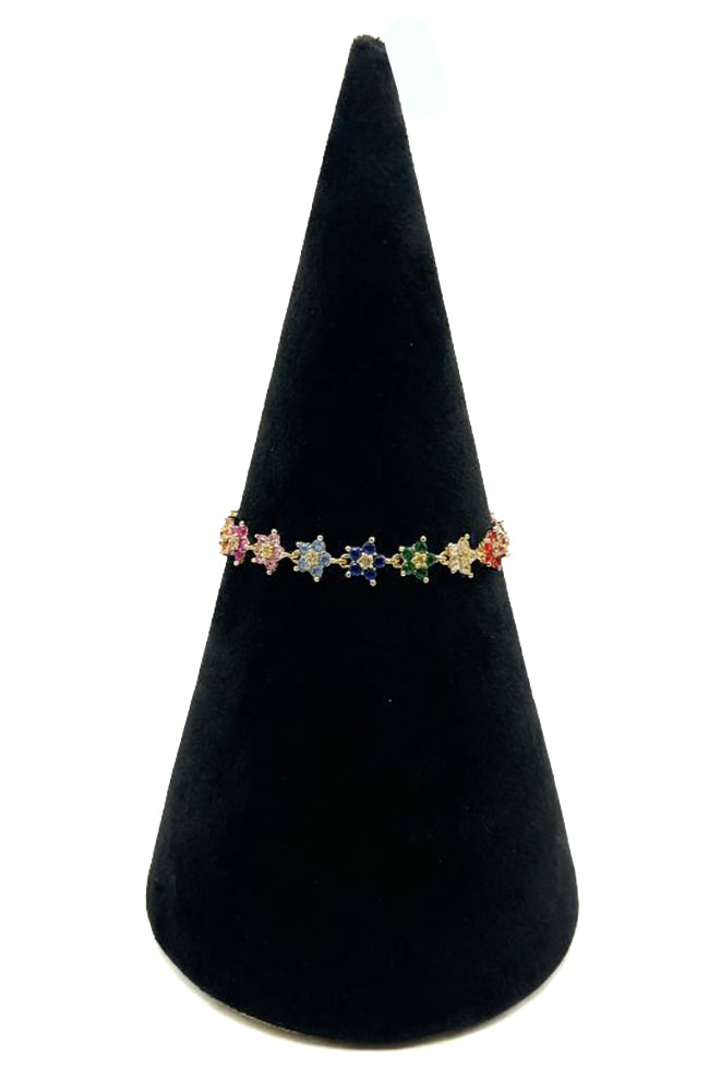 Gold CZ Multi Flower Bracelet