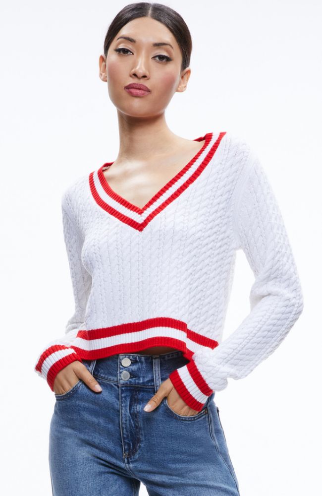 Marika Cable Vneck Pullover
