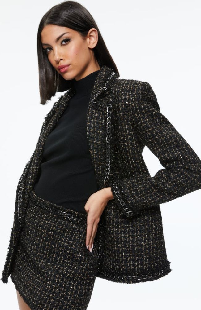 alice + olivia Shan chain-trim tweed blazer - Black