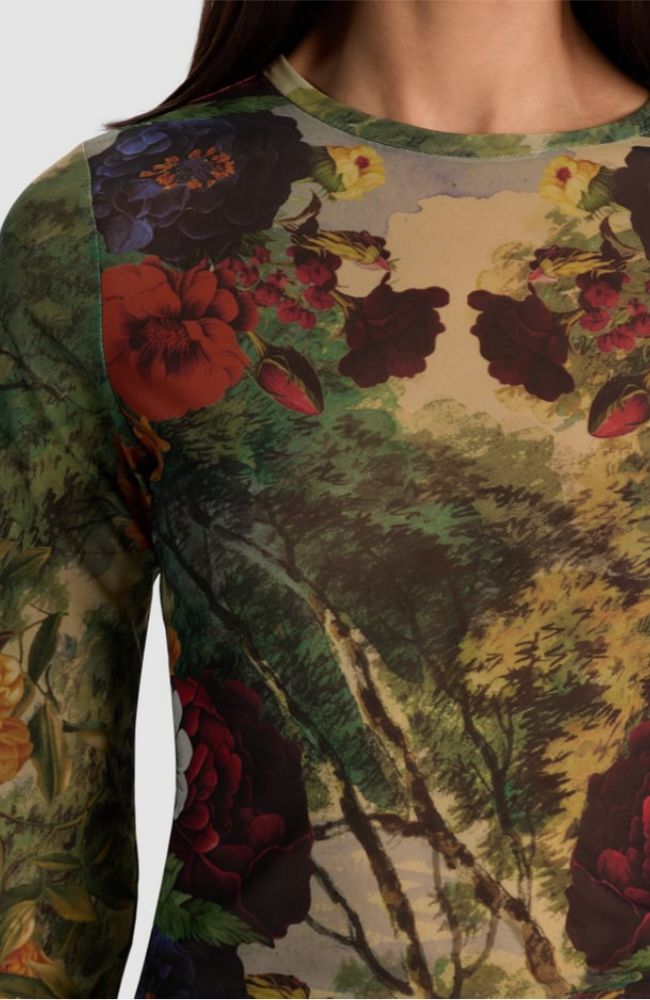 Delaina Printed Mesh Crop Top