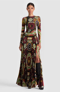 Ivey Sunburst Pleated Maxi Dress