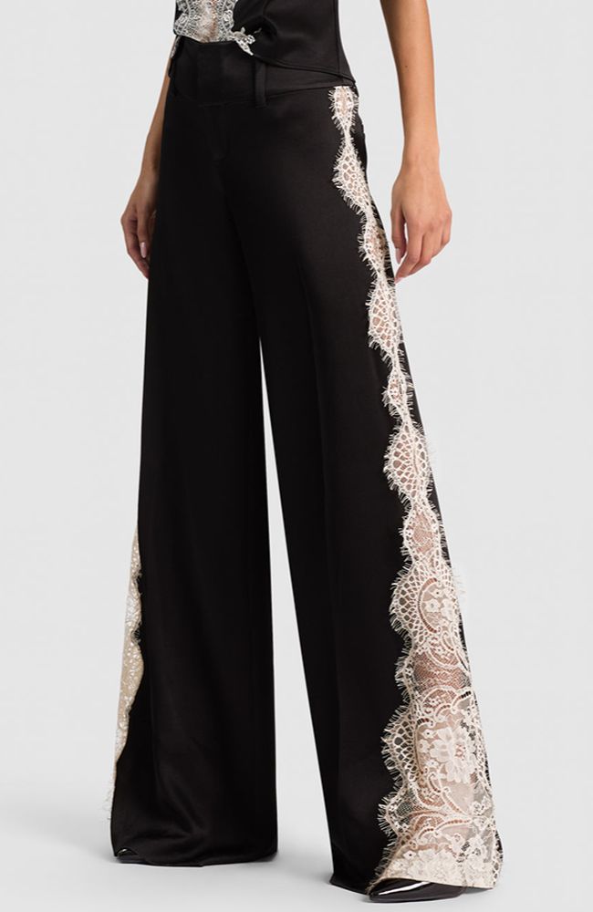 Olivia Wide Leg Pant with Cutaway Lace