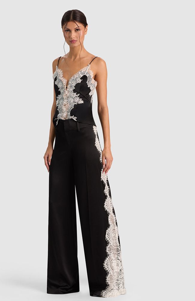 Olivia Wide Leg Pant with Cutaway Lace