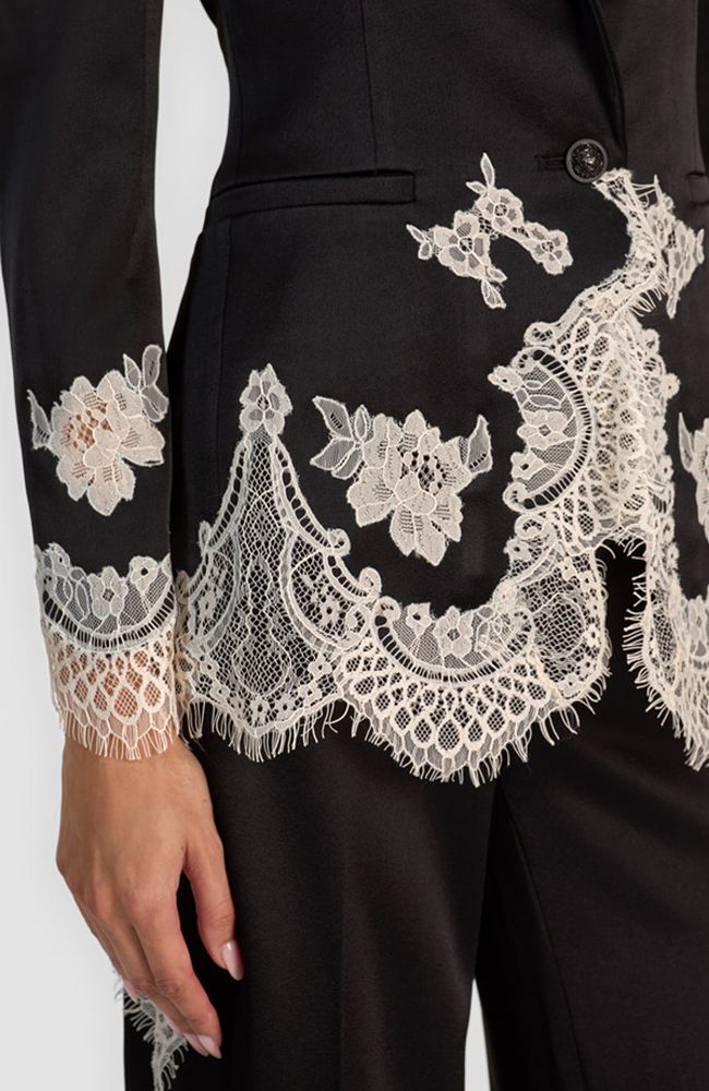 Breann Cutaway Lace Long Fitted Blazer