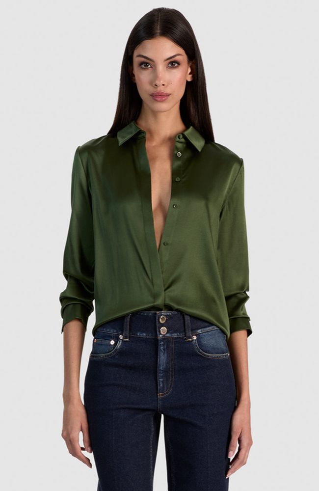 Brady Slim Button Down in Dark Fern