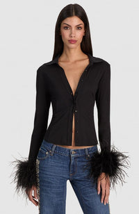 Freya Button Down Top with Feather Cuff