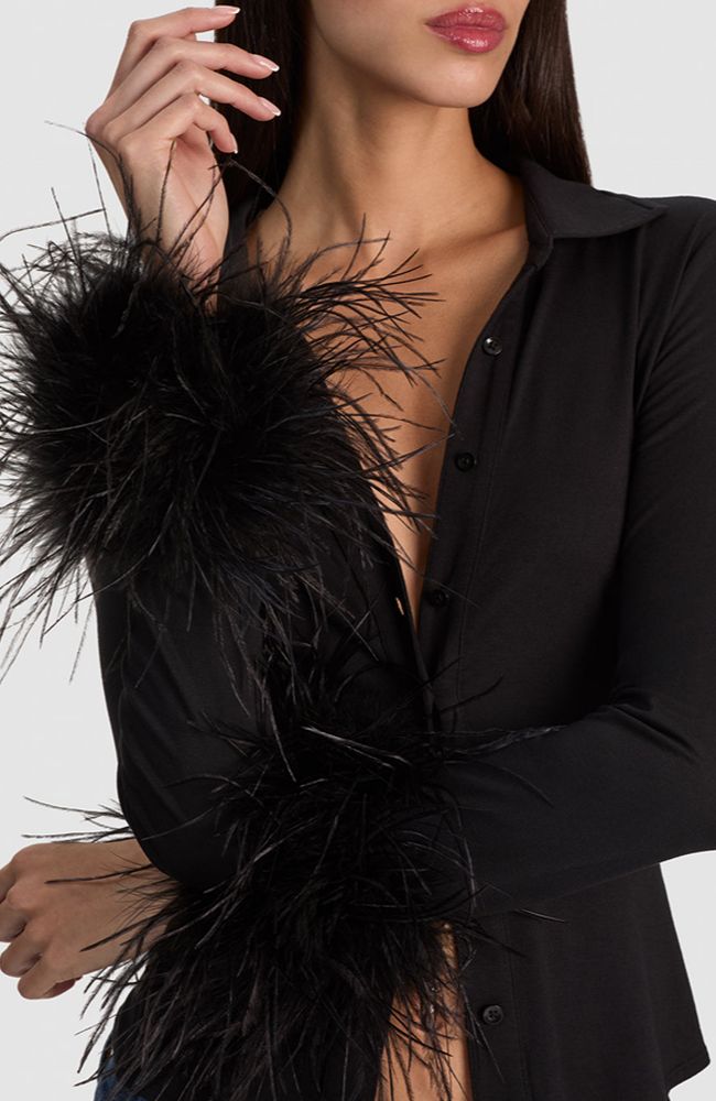 Freya Button Down Top with Feather Cuff