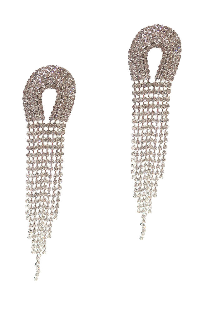 Clear Silver Tassel Earrings