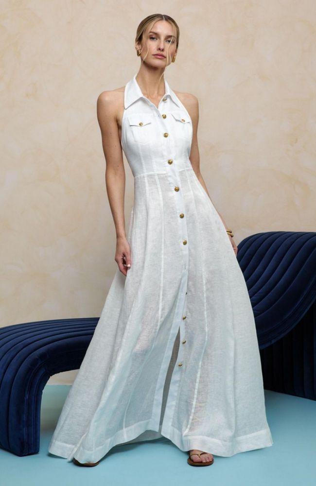 Kendall Halter Maxi Dress in Off White