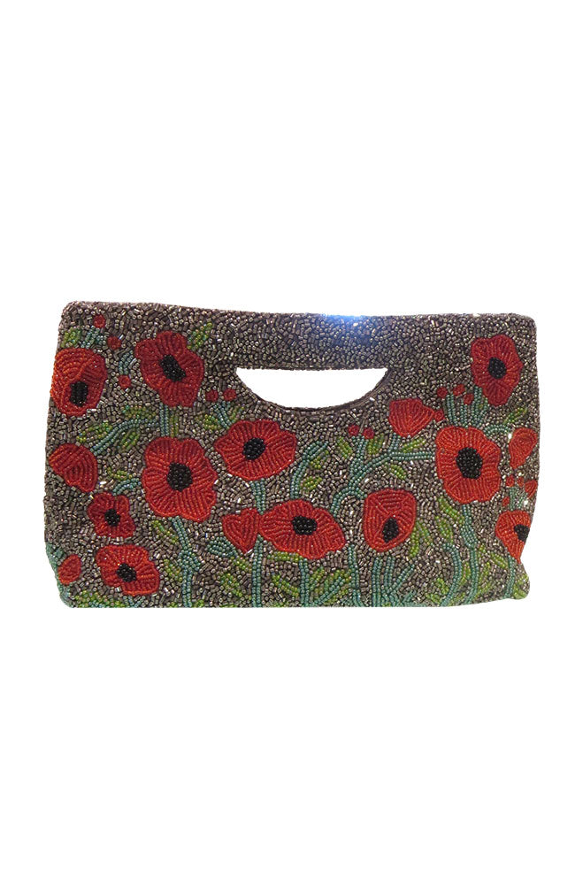 Pewter Red Cut Out Handle Clutch