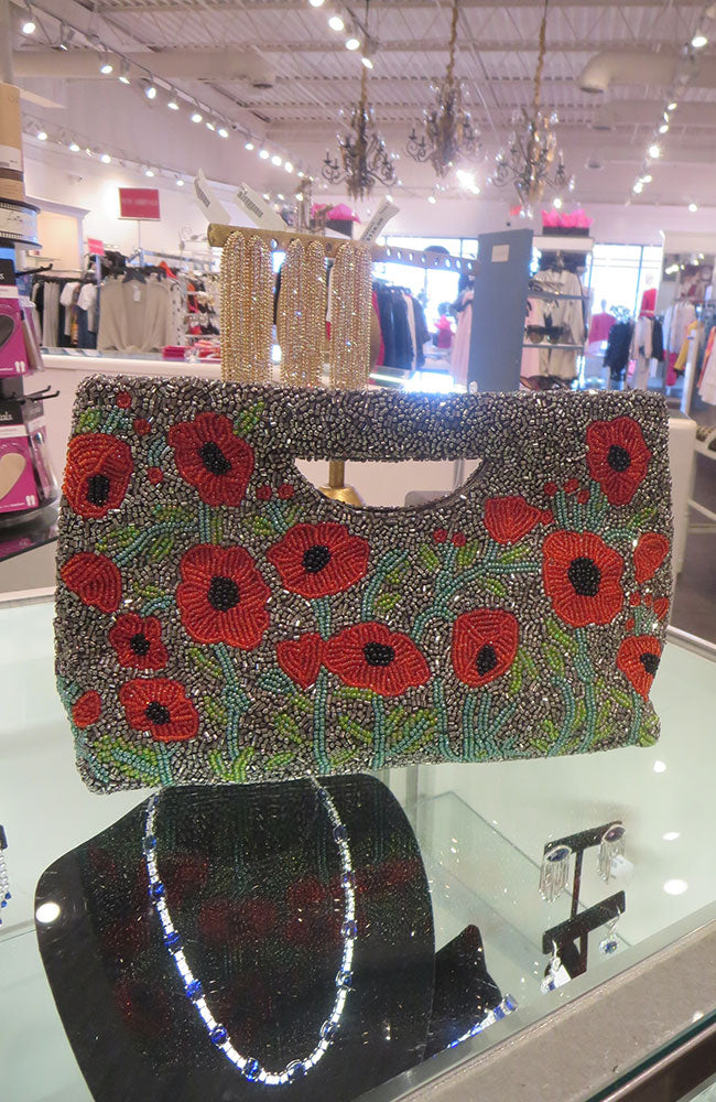 Pewter Red Cut Out Handle Clutch