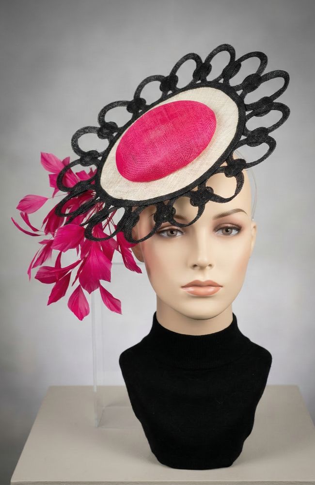 Hot Pink Black Fascinator