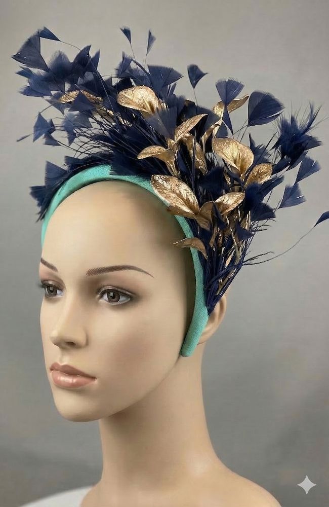 Navy Teal and Gold Fascinator