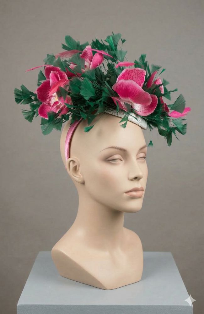 Pink and Green Fascinator