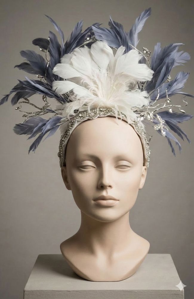 Blue White Silver Fascinator
