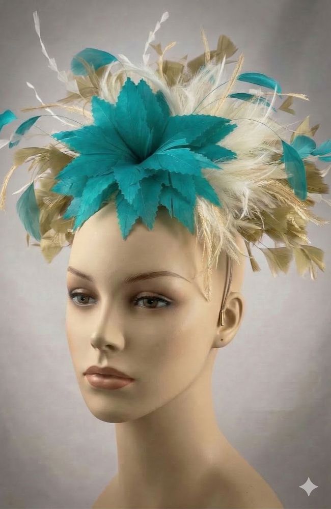 Teal Cream Tan Fascinator