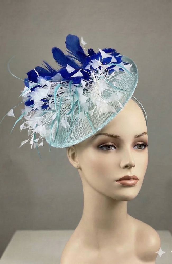 Mint Green Blue White Fascinator