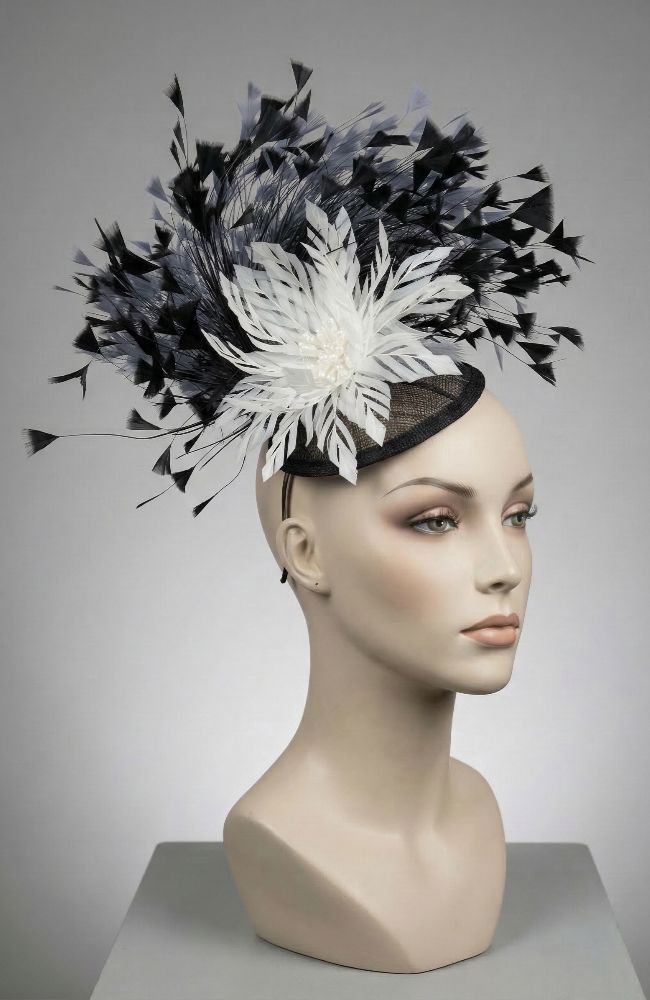 Black Grey White Fascinator