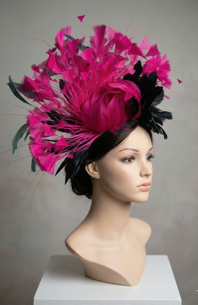 Black Hot Pink Turq Fascinator