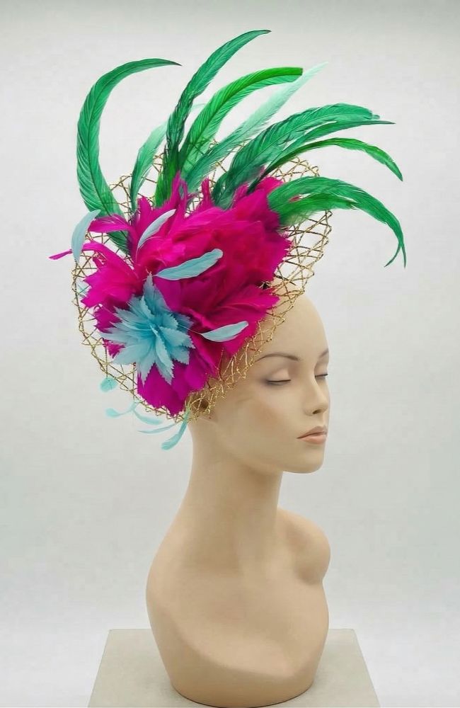 Pink Green Gold Fascinator