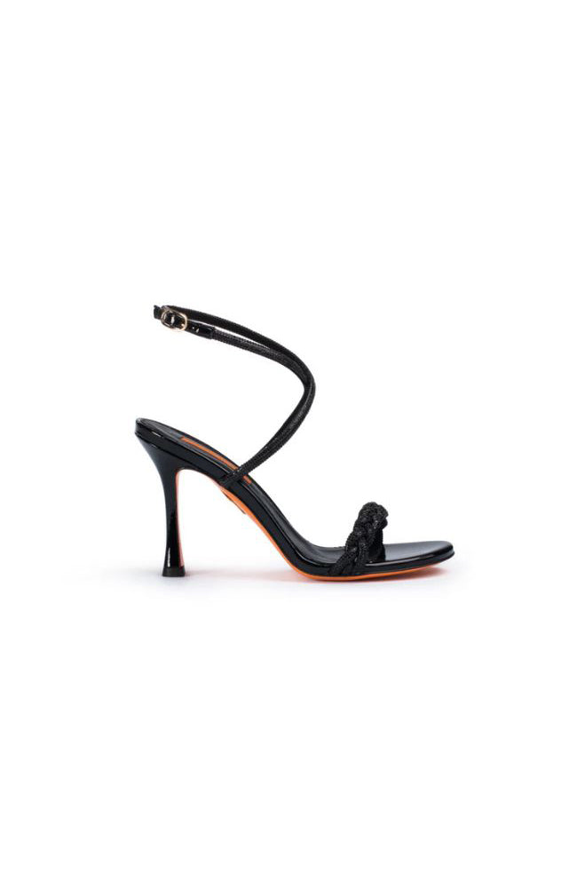 Ava Leather Crystal Sandal Black 90mm