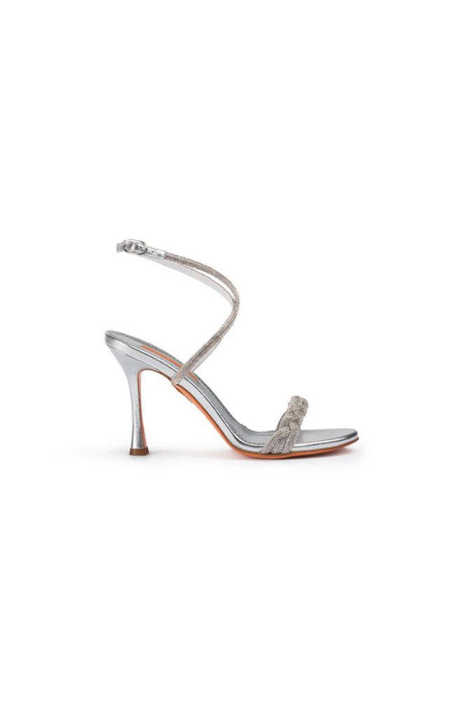 Ava Leather Crystal Sandal Silver 90mm
