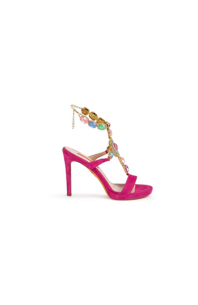 Greta Suede Crystal Sandal 100mm Magenta