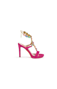 Greta Suede Crystal Sandal 100mm Magenta