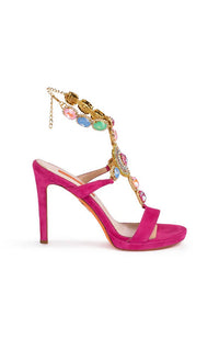 Greta Suede Crystal Sandal 100mm Magenta