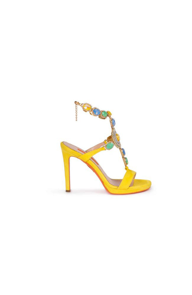 Greta Suede Crystal Sandal 100mm Yellow
