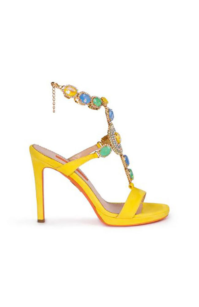 Greta Suede Crystal Sandal 100mm Yellow