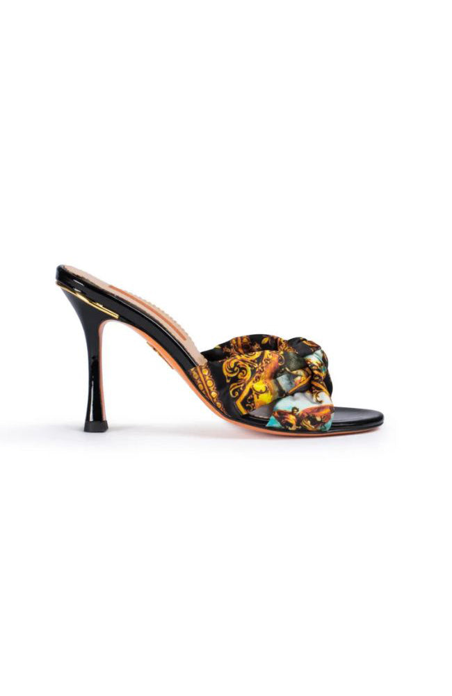 Sofia Satin Silk Icon Mule Blk Patent 90mm