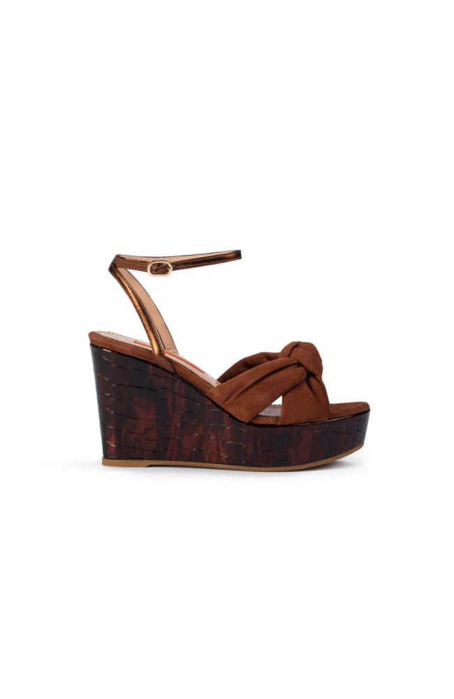 Sofia Chocolate Croc & Suede Wedge 90mm